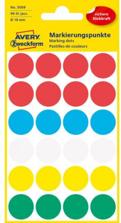 Etikety kruhové 18mm Avery mix farieb