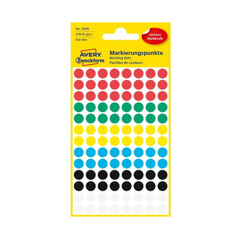 Etikety kruhové 8mm Avery mix farieb