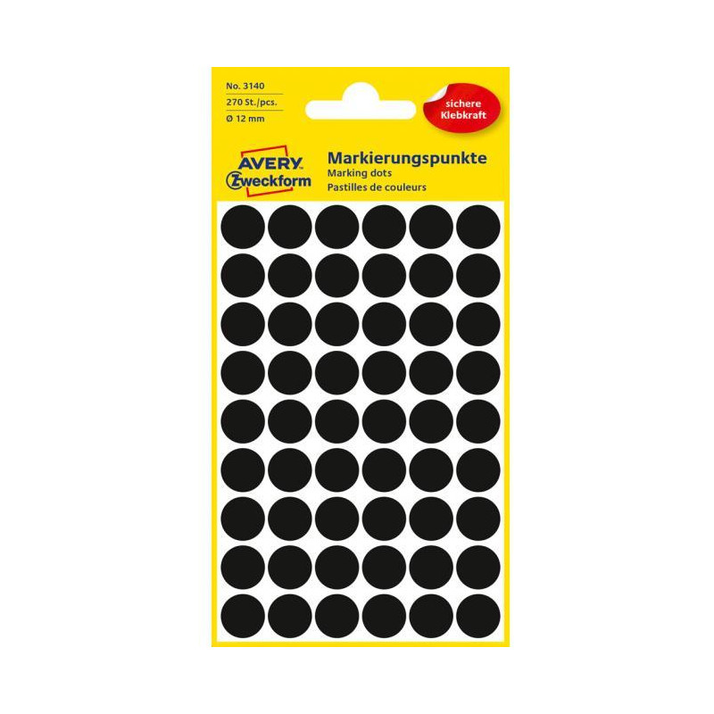 Etikety kruhové 12mm Avery čierne