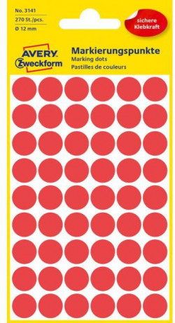 Etikety kruhové 12mm Avery červené
