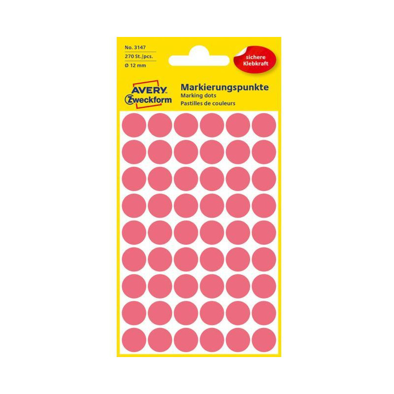 Etikety kruhové 12mm Avery neónovo červené