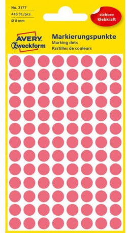 Etikety kruhové 8mm Avery neónovo červené