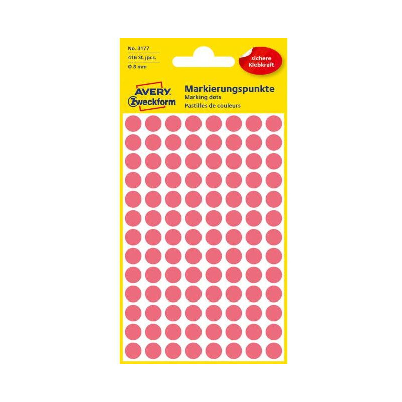 Etikety kruhové 8mm Avery neónovo červené