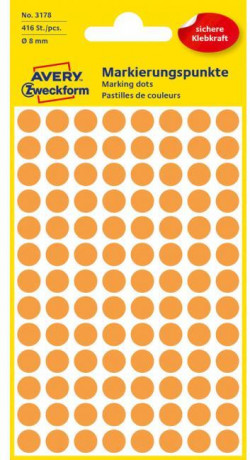 Etikety kruhové 8mm Avery neónovo oranžové