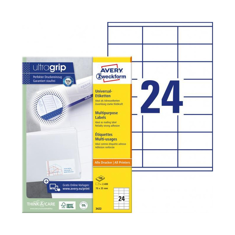 Etikety univerzálne 70x35mm Avery A4 100 hárkov