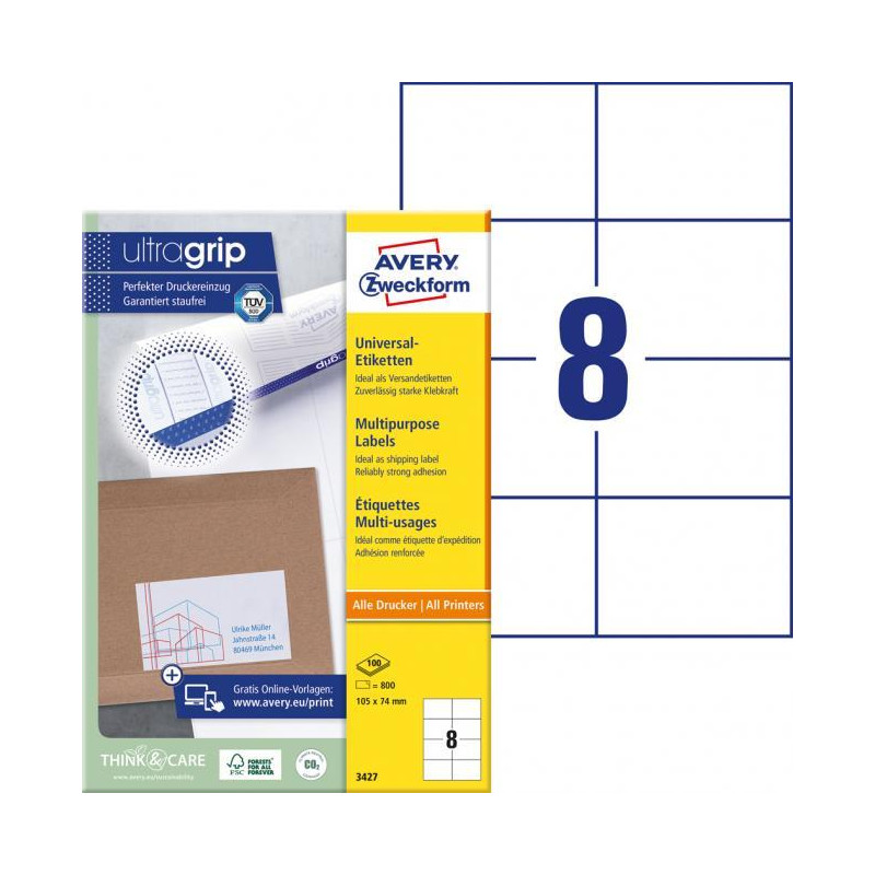 Etikety univerzálne 105x74mm Avery A4 100 hárkov