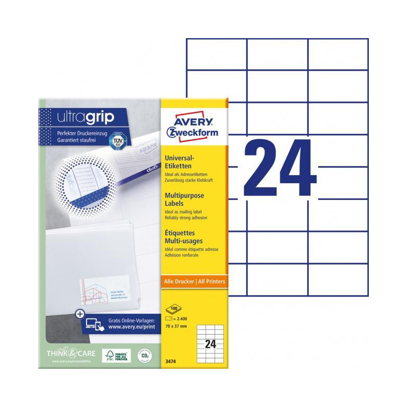 Etikety univerzálne 70x37mm Avery A4 100 hárkov
