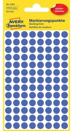 Etikety kruhové 8mm Avery odnímateľné modré