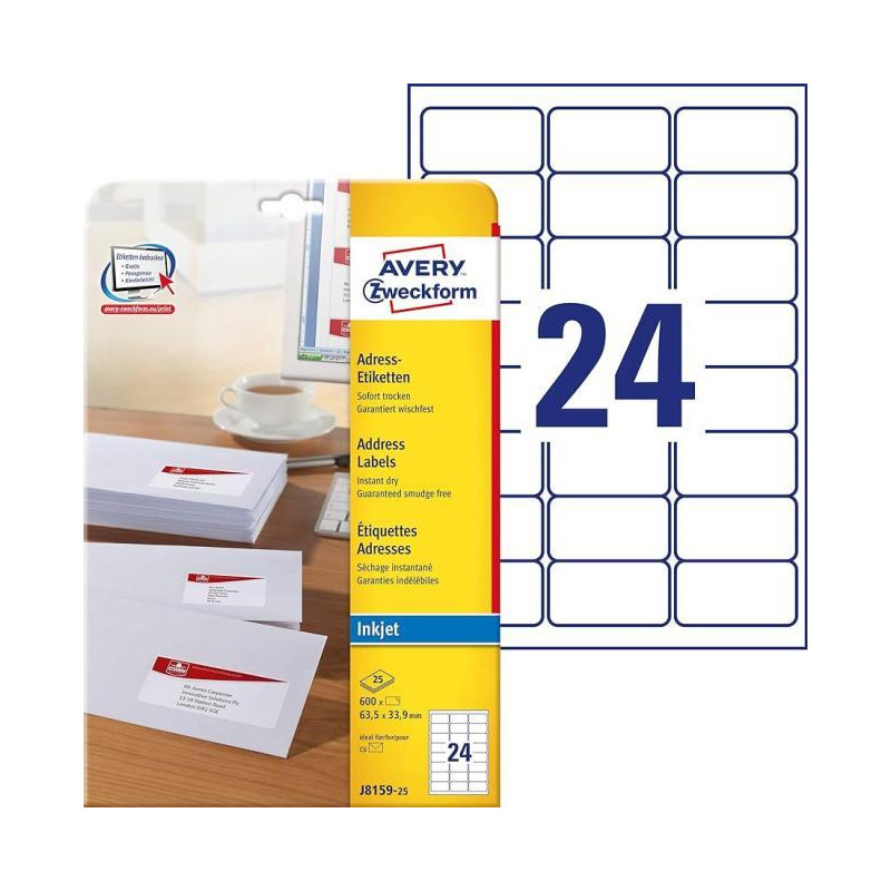 Samolepiace etikety AVERY 63,5x33,9mm adresné biele