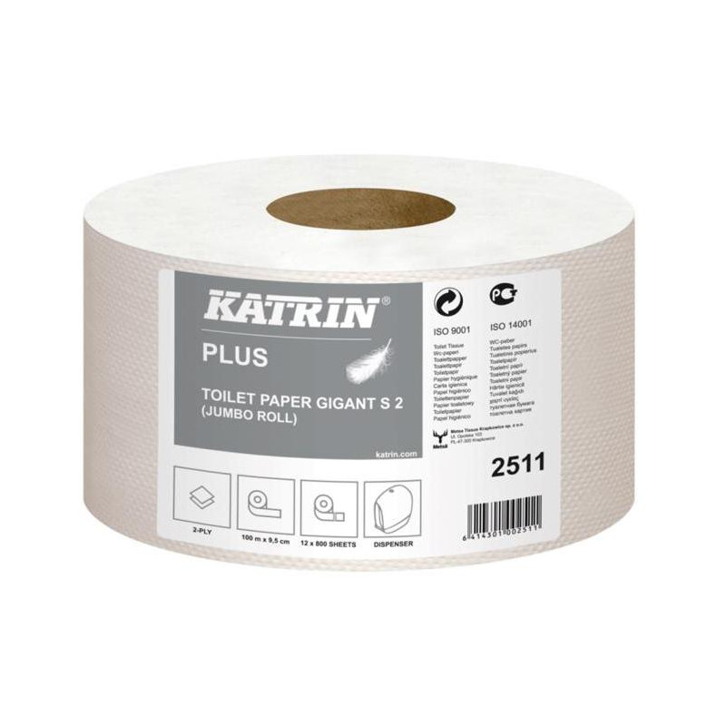 Toaletný papier 2-vrstvový KATRIN Plus Gigant Toilet S2 18 cm, celulóza, návin 100 m