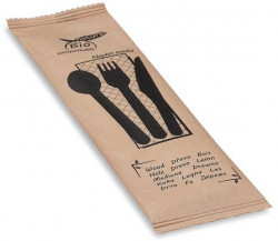Sada dreveného príbora (nôž+vidlička+lyžica+obrúsok) hyg. balenie 50 sád