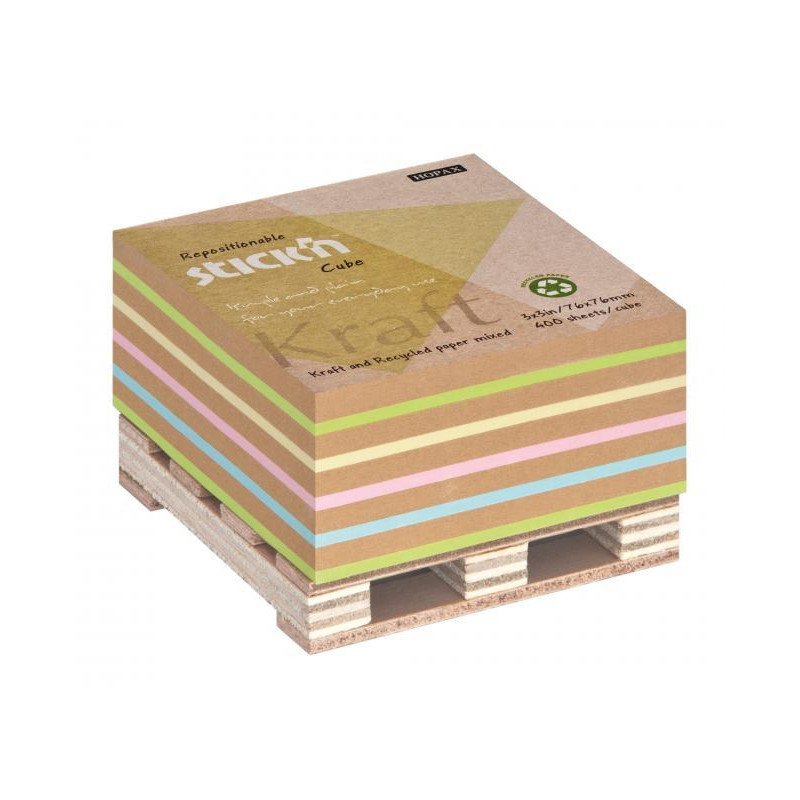 Bloček kocka lepiaca na paletke 76x76mm 400 lístkov mix Kraft a pastel
