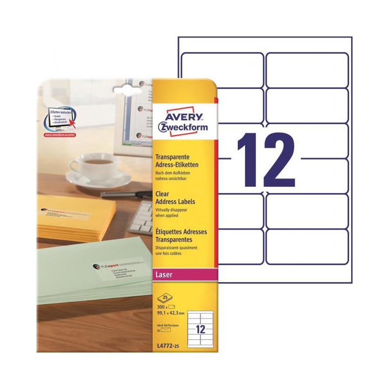 Adresné etikety 99,1 x 42,3 mm, 300 ks, transparentné