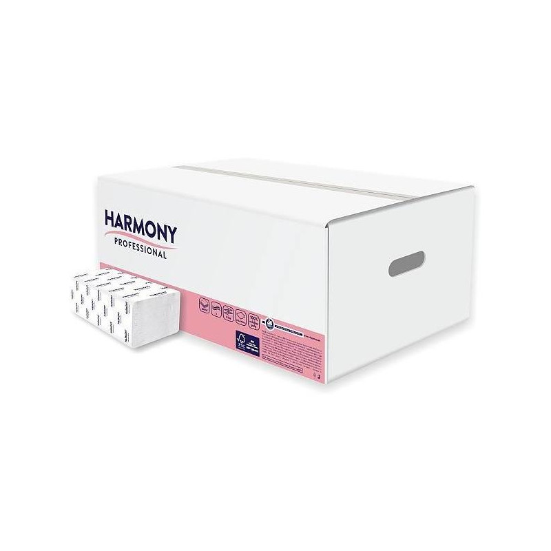 Papierové utierky Harmony skladané V-fold 2-vrstvové, celulóza, biele (20bal.)