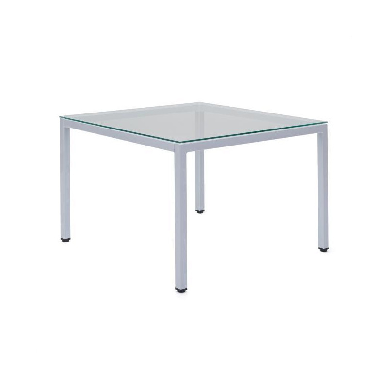 Konferenčný stolík Henry, 75x75x50 cm, sklo číre, nohy sivé
