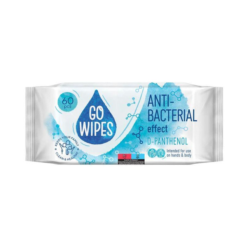 Vlhčené utierky GoWipes antibakteriálne s vitamínovým komplexom (A,C,E a D-panthenol) 60ks