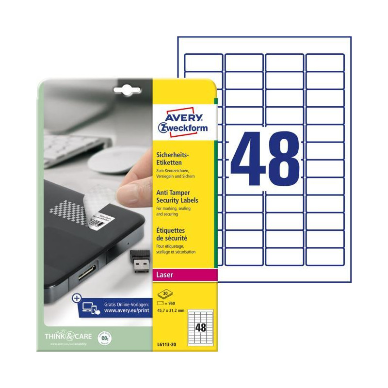 Etikety odolné na špeciálne použitie Avery `šachovnicový vzor` 45,7x21,2mm A4 biele 20 hárkov