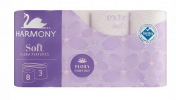 Toaletný papier 3-vrstvový Harmony Soft FLORA Parfumes biely, návin 16,8 m (8 ks)