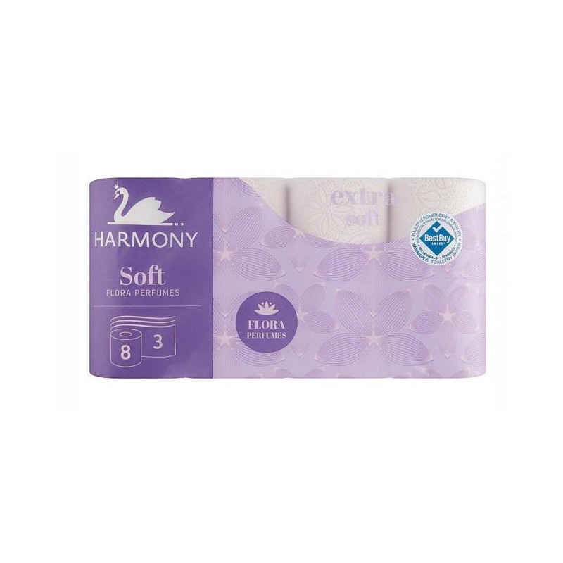 Toaletný papier 3-vrstvový Harmony Soft FLORA Parfumes biely, návin 16,8 m (8 ks)