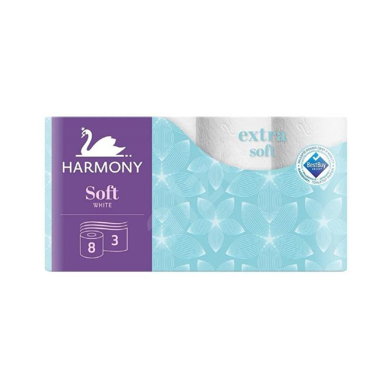 Toaletný papier 3-vrstvový Harmony Extra Soft biely, recykel, návin 17,5 m (8 ks)