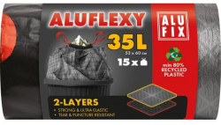 Vrecia na odpadky zaťahovacie 35 l / 15 ks, 28my, LDPE 2 vrstvové, 53 x 60 cm, sivo-čierne