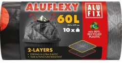 Vrecia na odpadky zaťahovacie, 60 l / 10 ks, 33my, LDPE 2 vrstvové, 64 x 69 cm, sivo-čierne