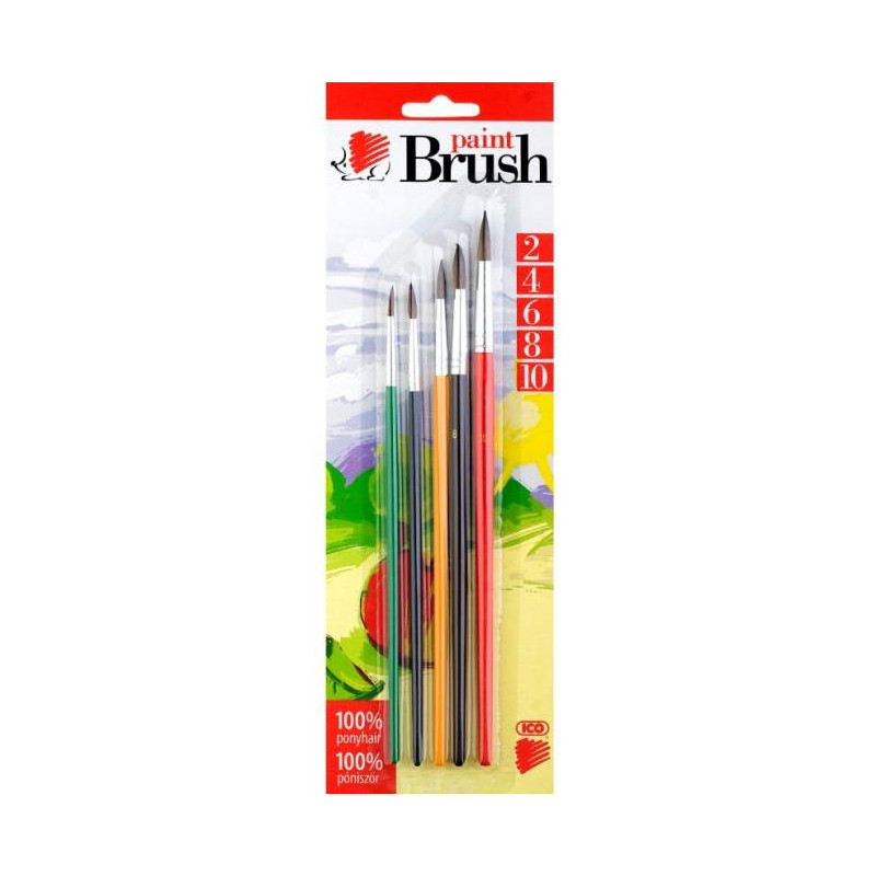 Sada štetcov 5ks 2-4-6-8-10 guľaté farebná rúčka