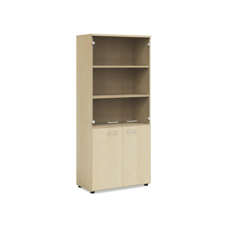 Policová skriňa BASIC, kombinovaná so sklom, so zámkom, 80x40x182,1cm, breza Policová skriňa BASIC, kombinovaná so sklom, so zámkom, 80x40x182,1cm, breza