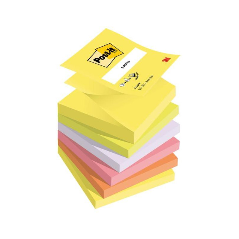 Z-bloček Post-it, 76x76 mm, neónové farby, 6 bločkov po 100 lístkov