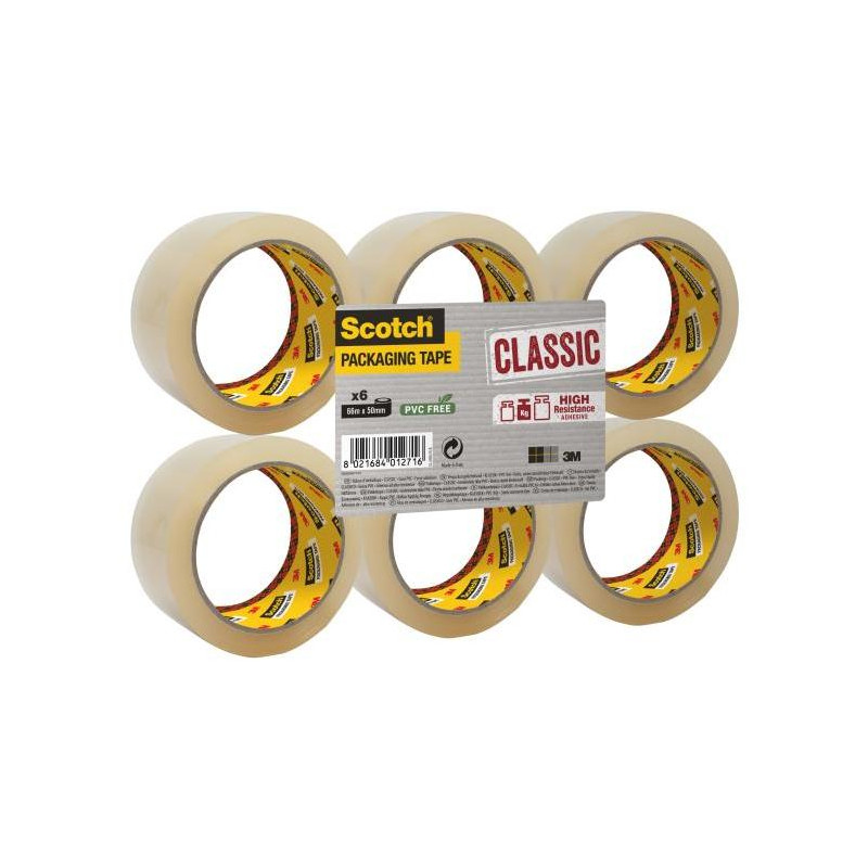 Baliaca páska Scotch , neobsahuje PVC, transparentná, 48mm x 50m, 6 roliek