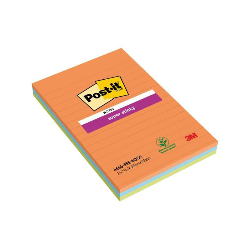 Bloček Post-it Super Sticky BOOST, linajkové, 101 mm x 152 mm, 45l , 3 bločky