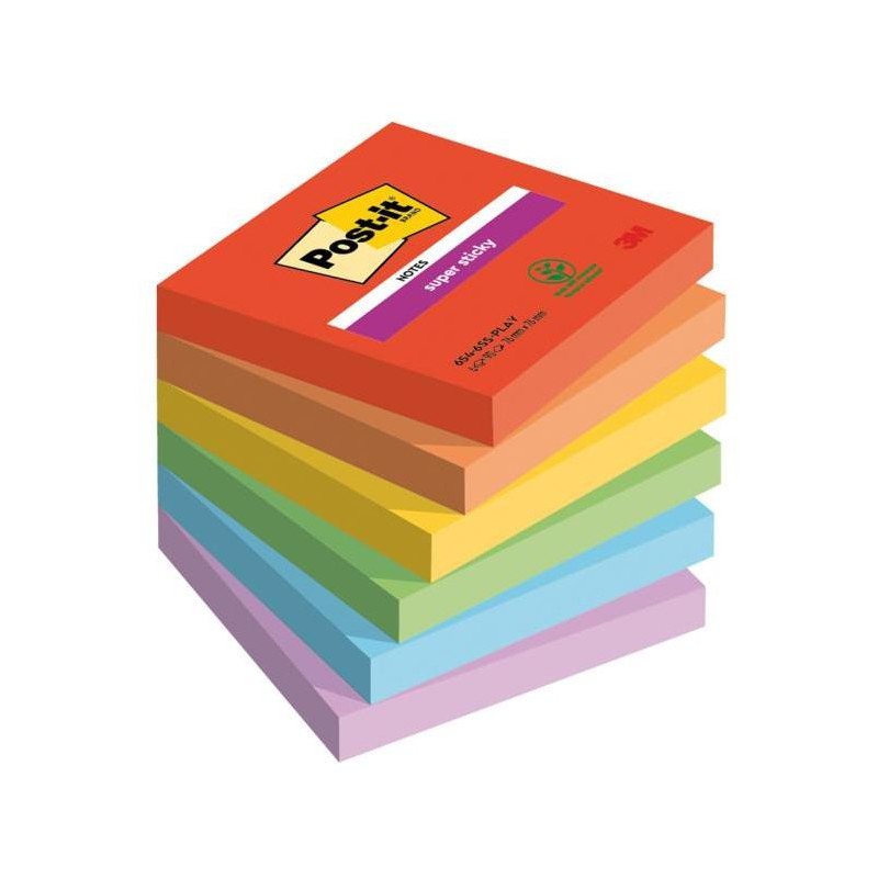 Bloček Post-it Super Sticky PLAYFUL, veľkosť 76x76 mm, 6 bločkov po 90 lístkov