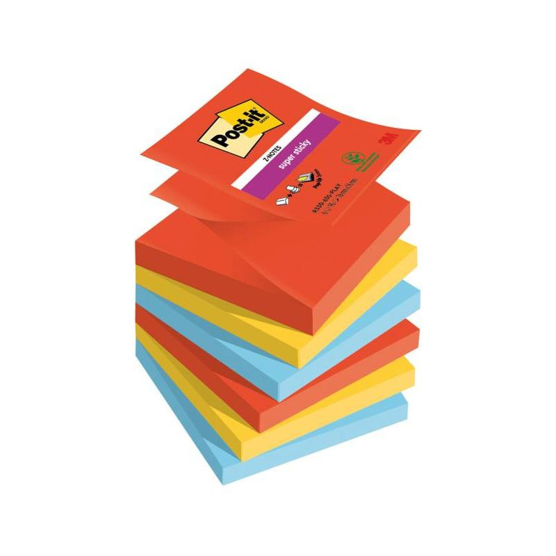 Z-bločky Post-it Super Sticky PLAYFUL, veľkosť 76x76 mm, 6 bločkov po 90 lístkov