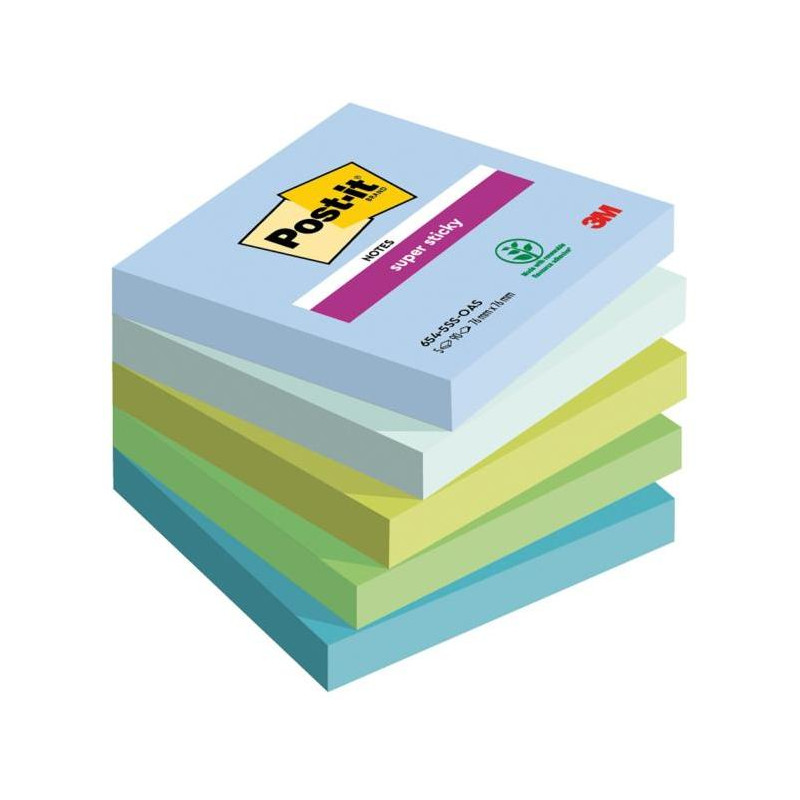 Bloček Post-it Super Sticky OASIS, veľkosť 76x76 mm, 5 bločkov po 90 lístkov