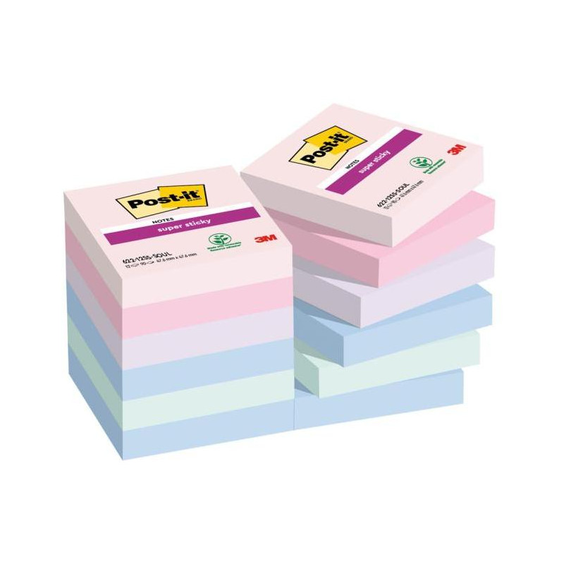Bloček Post-it Super Sticky SOULFUL, veľkosť 47.6x47.6 mm, 12 bločkov po 90 lístkov