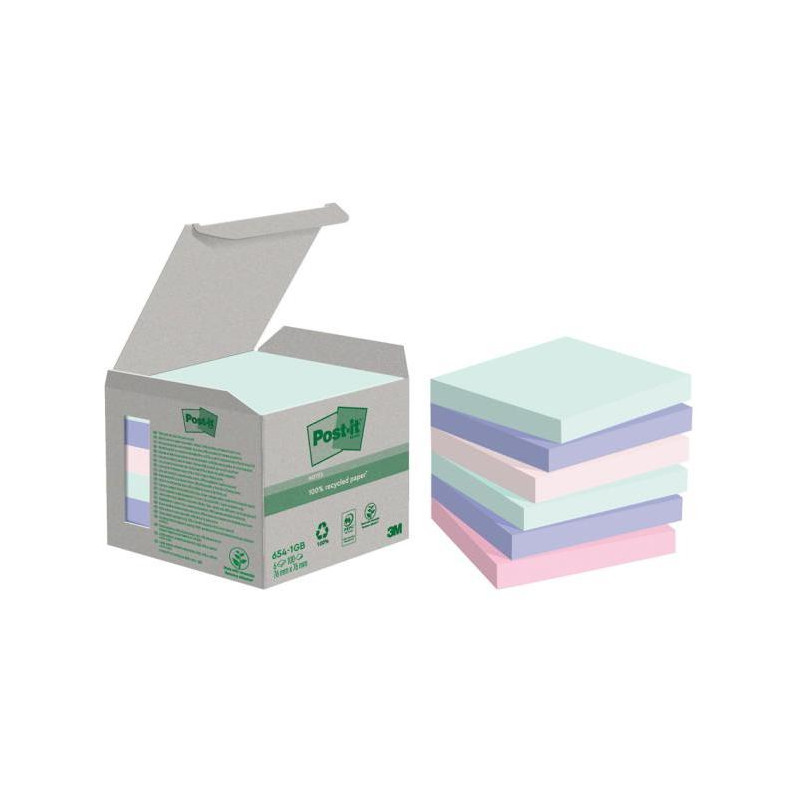 Bloček Post-it Super Sticky NATURE, pastelové farby, veľkosť 76x76 mm, 6 bločkov po 100 lístkov