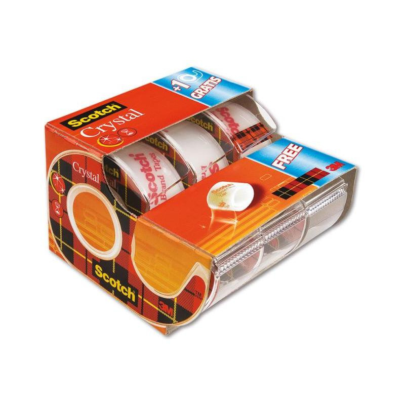 Lepiaca páska kryštálovo číra Scotch, 19 mm × 7,5 m, 2 + 1 rolka v zásobníku zadarmo