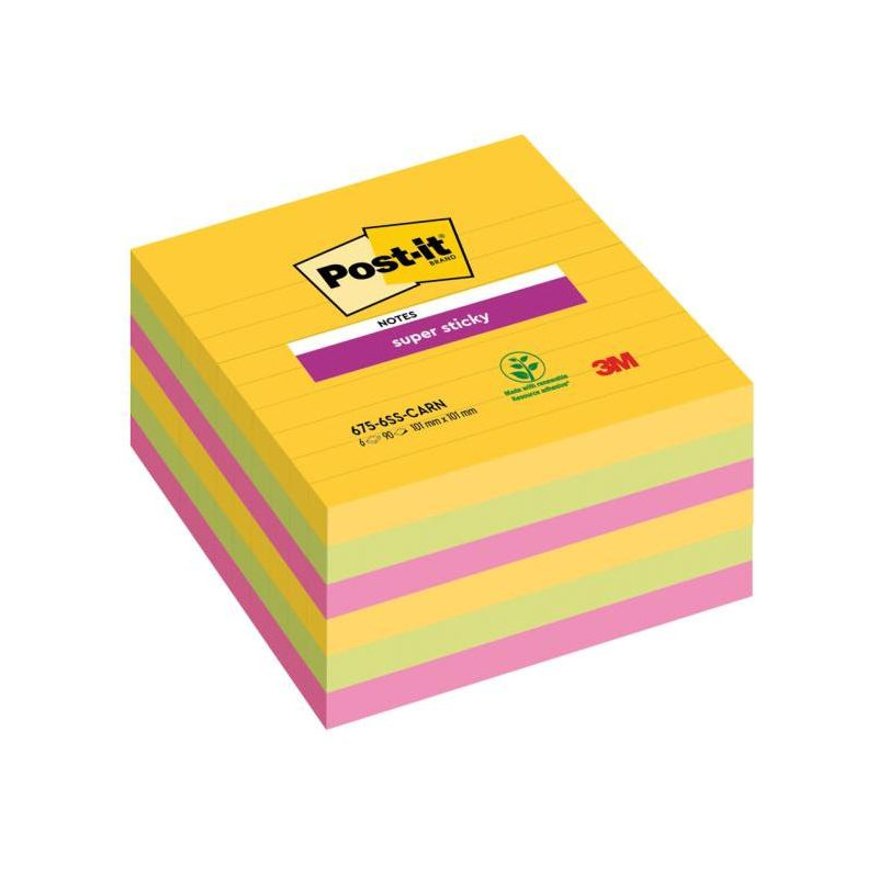 BločkyPost-it Super Sticky CARNIVAL, veľkosť 101x 101 mm, 6 bločkov po 90 lístkov