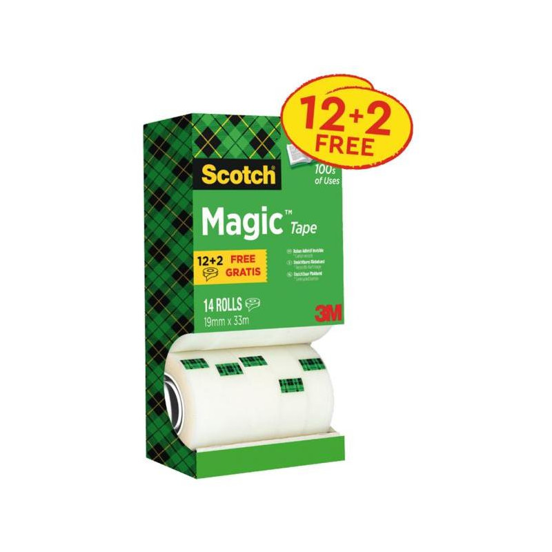 Lepiaca páska Scotch Magic neviditeľná popisovateľná 19 mm x 33 m v krabičke 12+2 zdarma