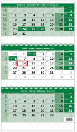 Nástenný kalendár trojmesačný zelený so špirálou 2025