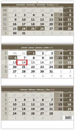 Nástenný kalendár trojmesačný sivý so špirálou 2025