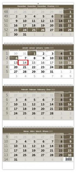 Štvormesačný kalendár so špirálou sivý 2025