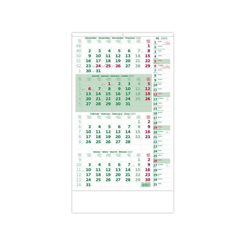 Nástenný kalendár štvormesačný s poznámkami 2025
