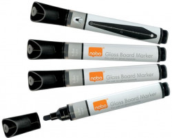 Popisovače Nobo na sklenené tabule s okrúhlym hrotom, balenie 4 ks, čierne