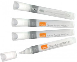 Popisovače Nobo na sklenené tabule s okrúhlym hrotom, balenie 4 ks, biele