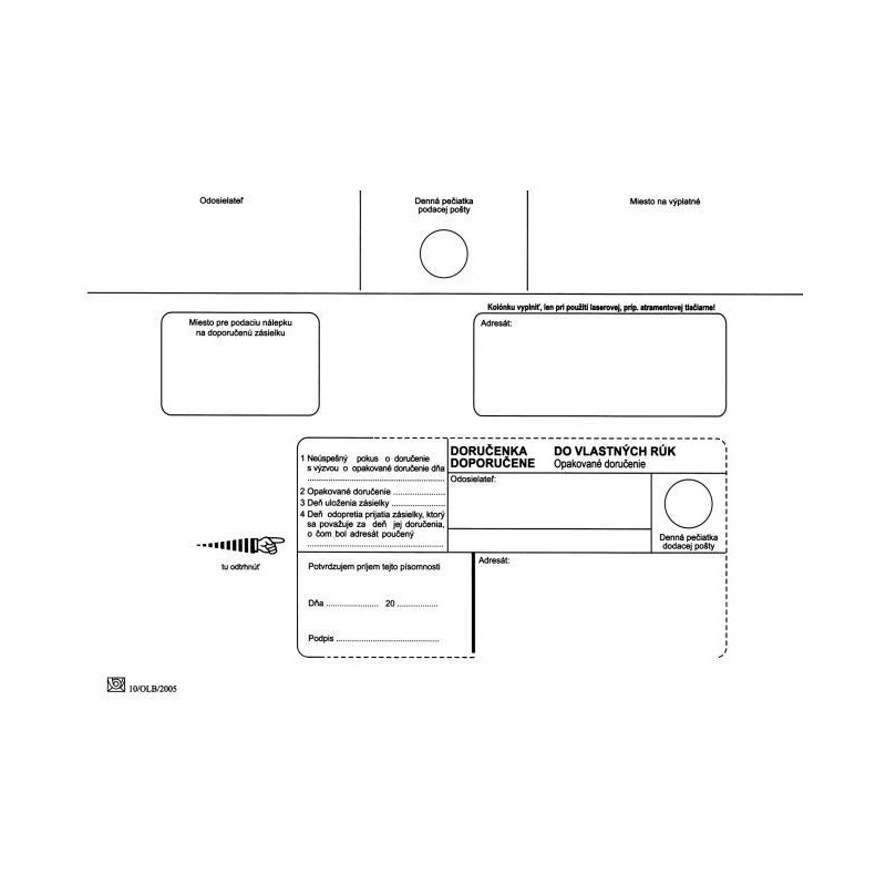 Poštové obálky C5 doručenka do VR OD, Nedoposielať, 100 ks
