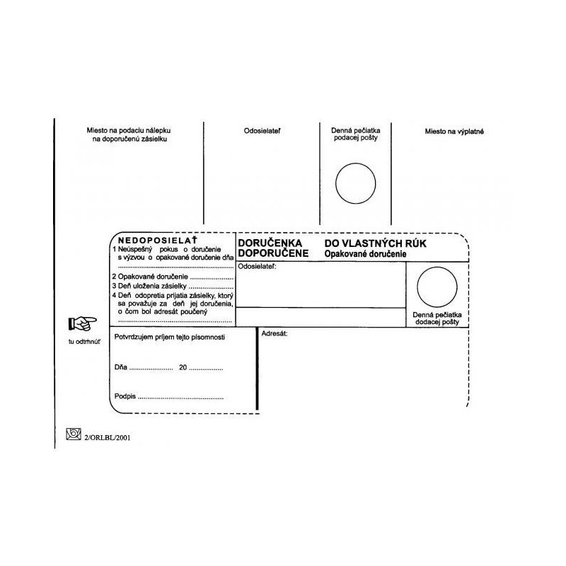 Poštové obálky B6 doručenka do VR OD, Nedoposielať, 1000 ks
