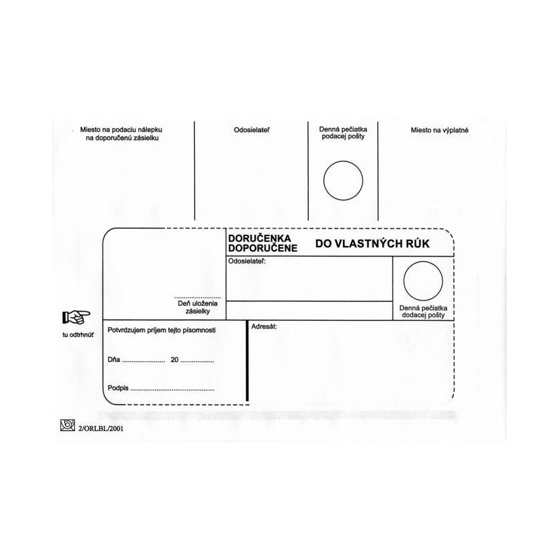 Poštové obálky B6 doručenka do VR bez OD, 1000 ks