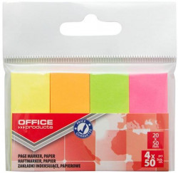Samolepiace záložky Office Products 20x50mm neon 4x50 lístkov